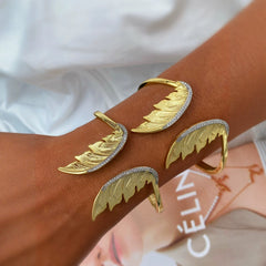 Gold Angel Wings Cubic Zirconia Copper Cuff & Kada Ring For Women 