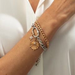 Sun Charm Dual Tone Chain Gold Silver Plated Alloy Bracelet For Women