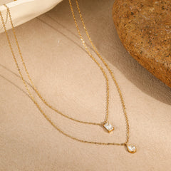 Oval Square Cubic Zirconia 18K Gold Silver Stainless Steel Necklace Pendant Chain For Women