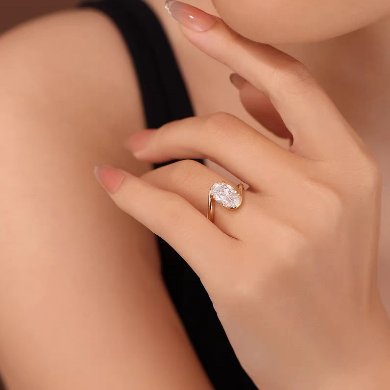 Gold Elegant Bypass Gold Cubic Zirconia Copper Adjustable Ring For Women
