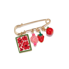 Designer Fruit Gold Plated Enamel Beads Alloy Brooch For Women