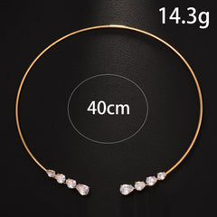 18K Gold Rhinestone Adjustable Choker Hasli  Necklace For Women