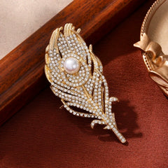 White & Multi Color Peacock Feather Gold CZ Copper Brooch For Women