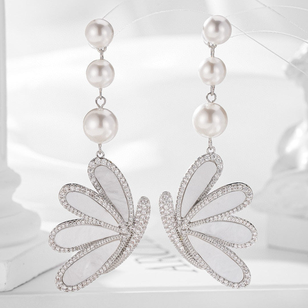 Butterfly 18K Gold Brown Pearl Cubic Zirconia Dangler Earring For Women