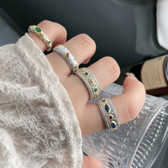 Adjustable Vintage Silver Plated Multi-Stone Cubic Zirconia Anti-Tarnish Pack of 4 Rings for Women