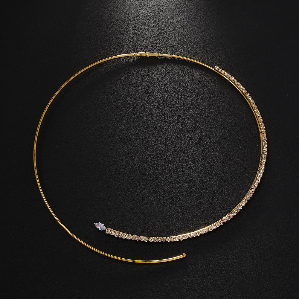 18K Gold Cubic Zirconia Hasli Thick Choker Anti Tarnish Necklace For Women