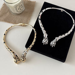 Designer Two-Tone Snake Collar Gold Silver Plated CZ Copper Necklace