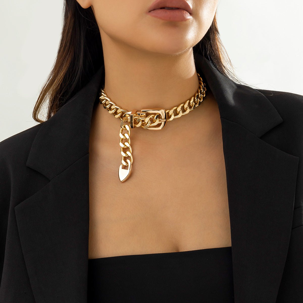 18k Gold Plated Anti Tarnish Curb Neck Belt Choker Necklace For Women