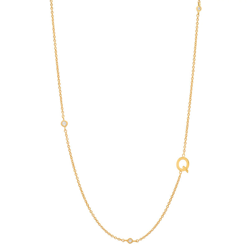 Initial Alphabets Letters 18K Gold Cubic Zirconia Stainless Steel Anti Tarnish Necklace For Women
