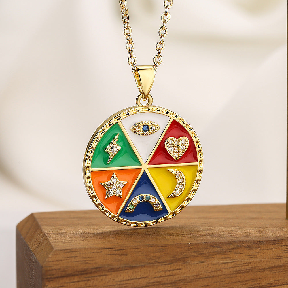 Multi Color Evil Eye Celestial Gold Copper Pendant Chain For Women