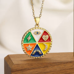 Multi Color Evil Eye Celestial Gold Copper Pendant Chain For Women