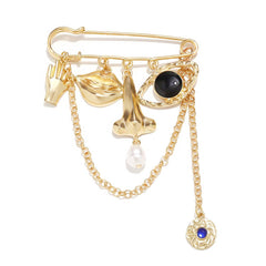 Gold Abstract Face Eye Pearl Enamel Brooch For Women