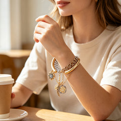 Designer Dual Tone Charm Gold Silver Plated Beads Bracelet For Women