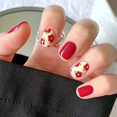 Flower Red Yellow Finger Nail Pack Of 1  + Extra 14 For Women