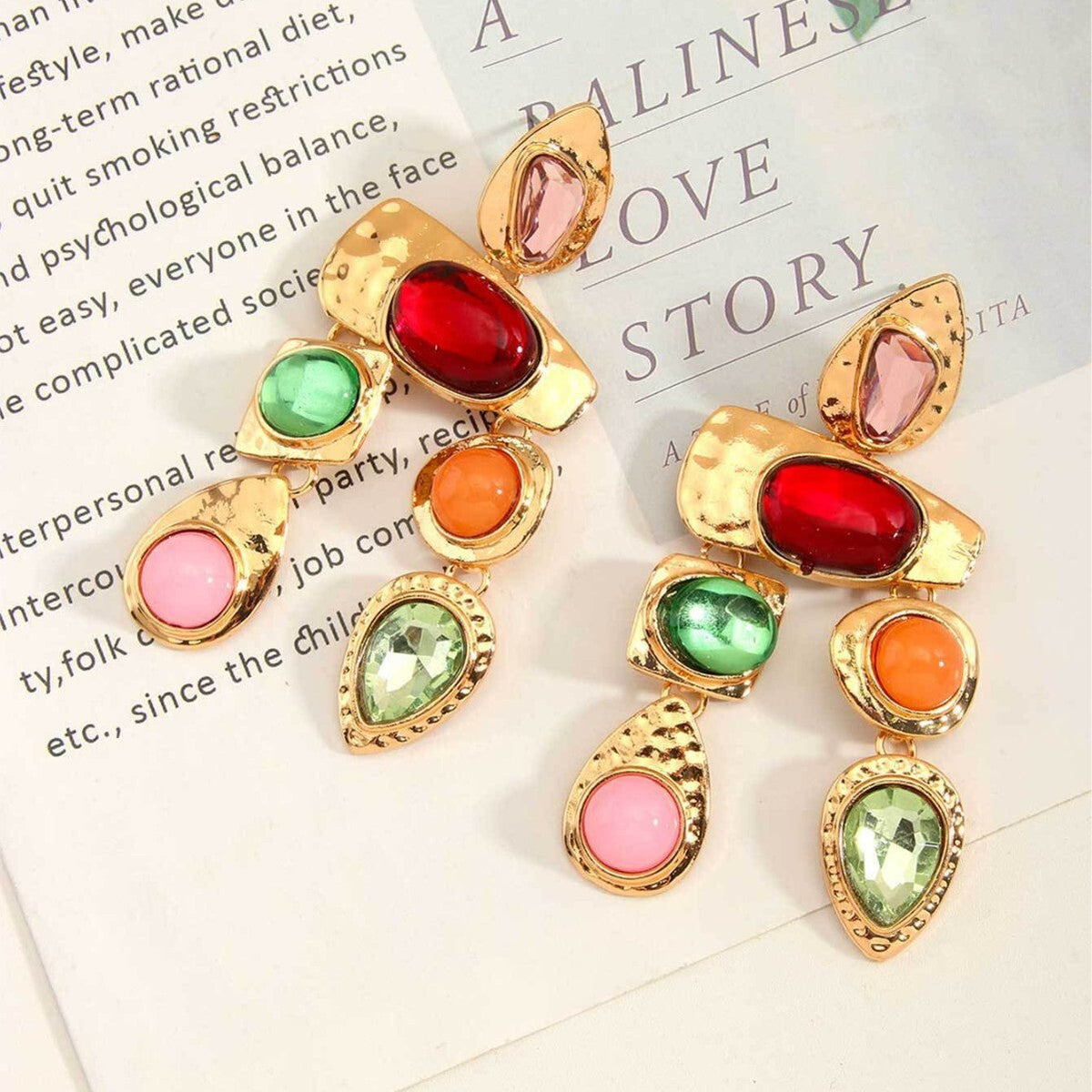 Multi Color Gold Plated Cubic Zirconia Dangler Earrings
