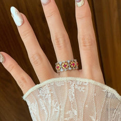 Flower Pink Gold Silver Cubic Zirconia Anti Tarnish Adjustable Ring For Women