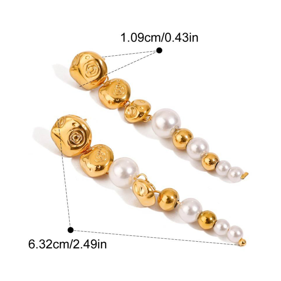 Beads Pearl 18K Gold White Anti Tarnish Stainless Steel Dangler Drop Earrings For Women