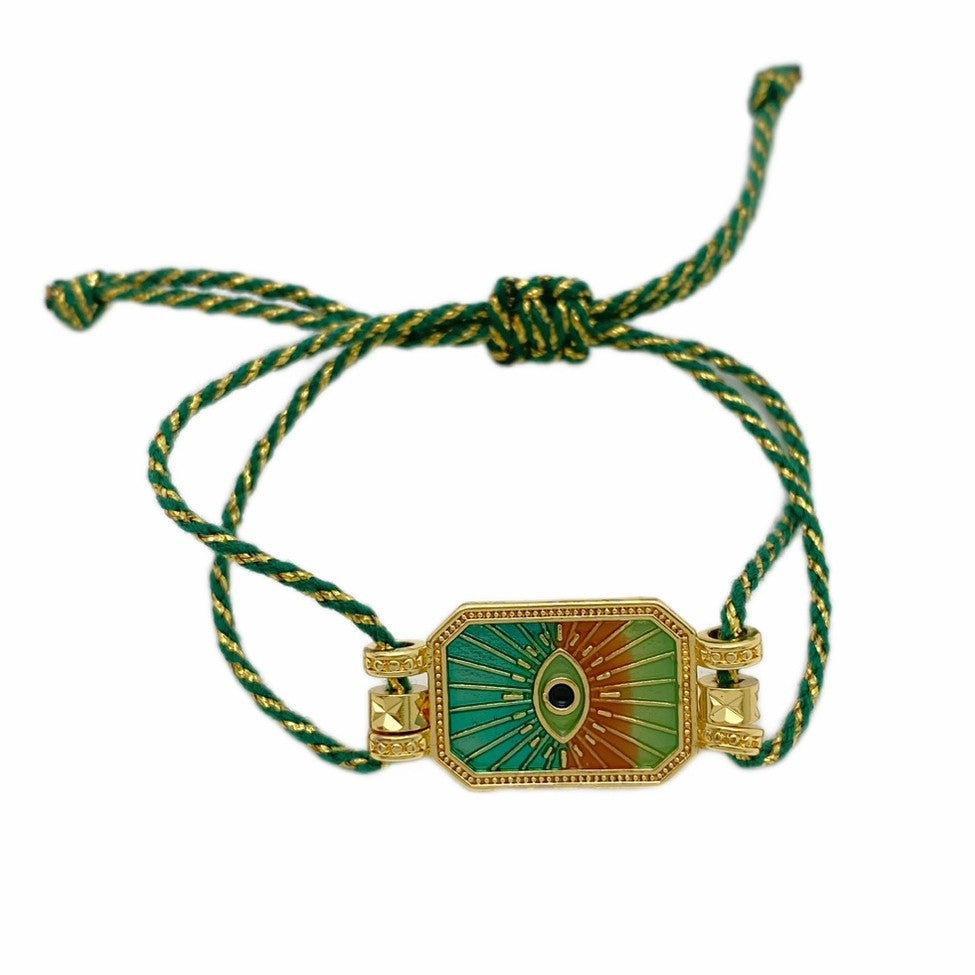 Evil Eye Bird Star 18K Gold CZ Enamel Adjustable Thread Bracelet