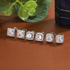 Designer Square Cut Silver Plated CZ Anti Tarnish Copper Stud Earrings