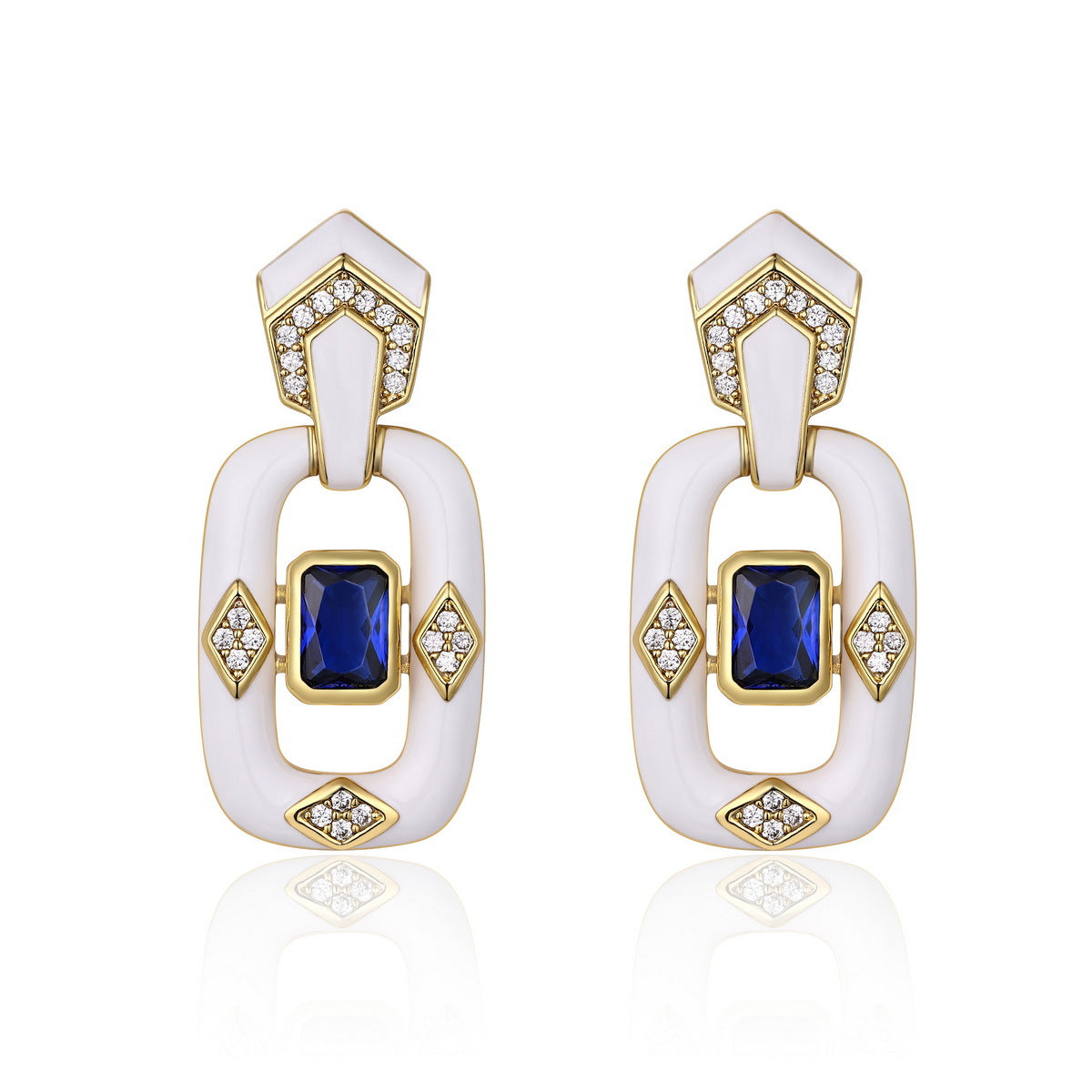 18K Gold Enamel Cubic Zirconia Anti Tarnish Dangler Earring For Women