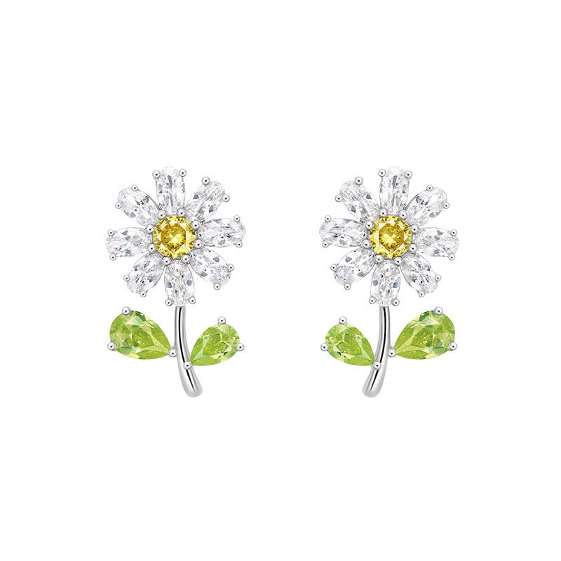 Daisy Flower Yellow Silver Solitaire Anti Tarnish Stud Earring For Women