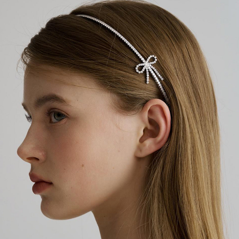Bow 18k Gold Silver Rhinestone Cubic Zirconia Headband Hair Band Accessories For Women
