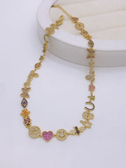 Heart Evil Eye Horse Shoe 18K Gold Cubic Zirconia Necklace for Women