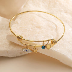 Gold Silver Evil Eye Cubic Zirconia Copper Bracelet For Women