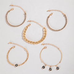 Evil Eye Black 18K Gold Cubic Zirconia chain Bracelet Pack Of 5 for Women