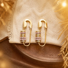 Luxury Safety Pin Design Gold Plated CZ Drop Alloy Earrings For Women