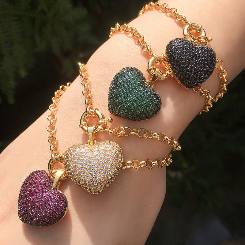 Multi Color Heart Cubic Zirconia Anti Tarnish Copper Bracelet Women