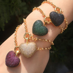 Multi Color Heart Cubic Zirconia Anti Tarnish Copper Bracelet Women