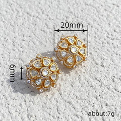 Gold Flower Kundan-Polki Anti Tarnish Copper Stud Earrings Women