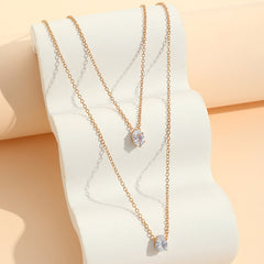 Oval Drop Solitaire 18K Gold Plated Cubic Zirconia Anti Tarnish Dual Layer Chain Necklace For Women