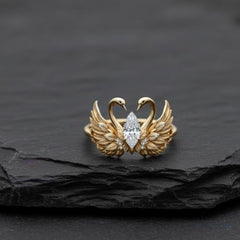 Gold Twin Swan Cubic Zirconia Copper Size Ring For Women