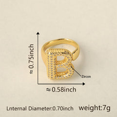Initial Letter Alphabets Cubic Zirconia 18K Gold Adjustable Ring For Women Group1
