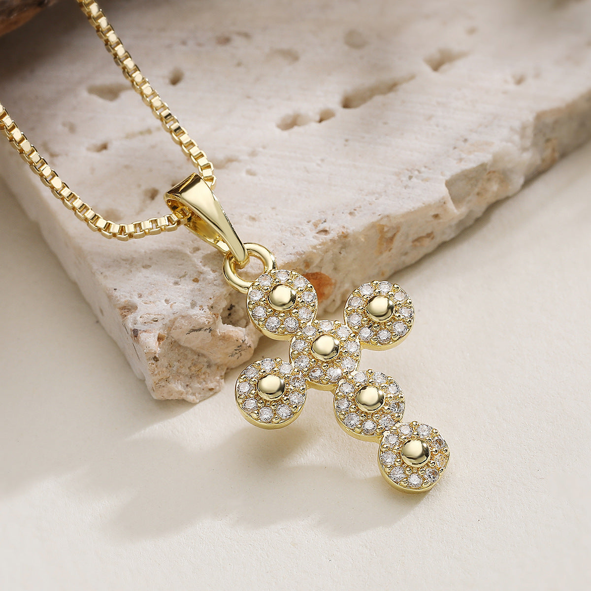 Gold Luxury Cross Cubic Zirconia Copper Pendant Chain For Women