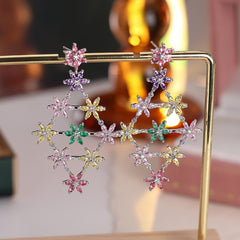 Multi Color Floral Silver CZ Anti Tarnish Copper Dangler Earrings