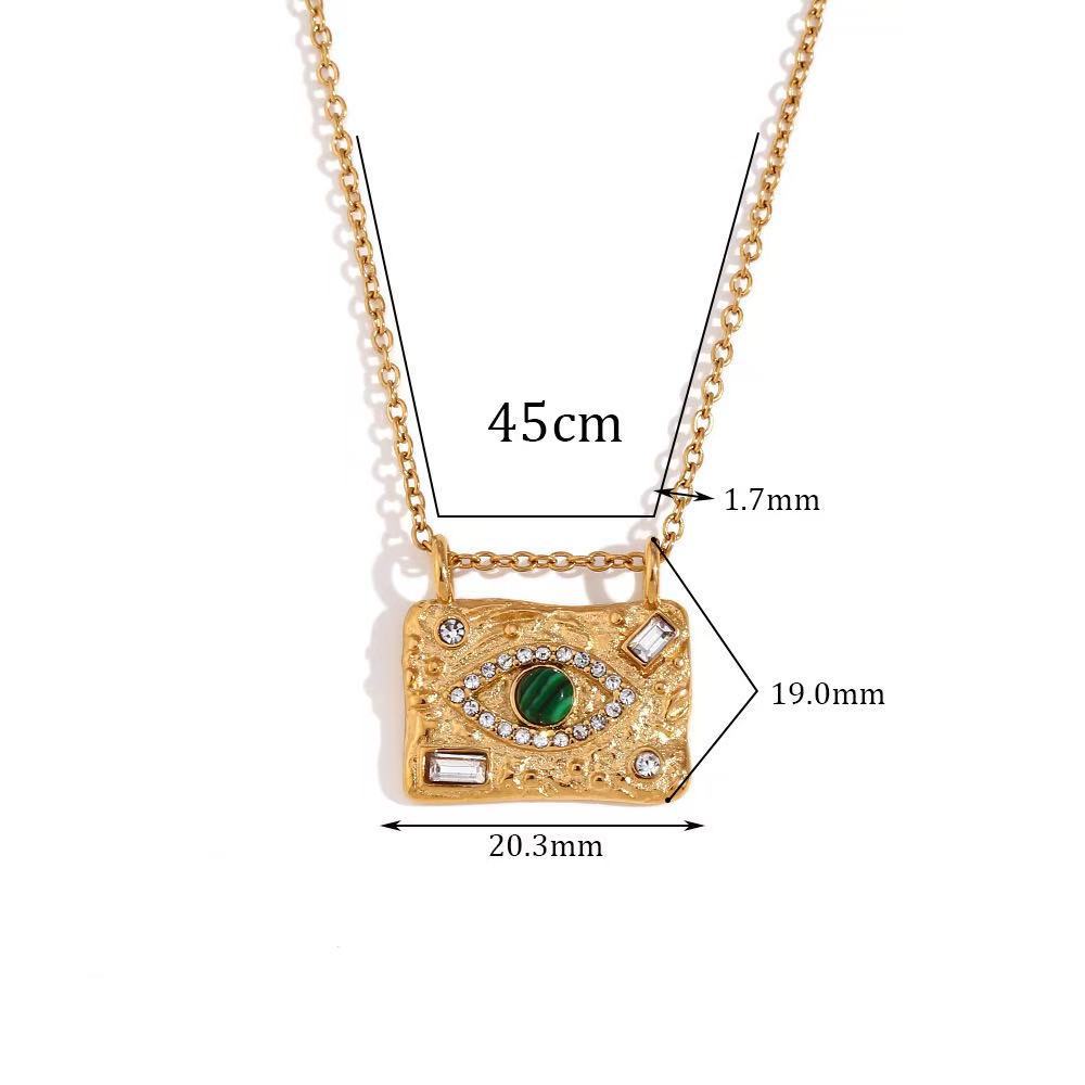 Green Evil Eye Gold Plated CZ Stainless Steel Necklace & Cuff Bracelet