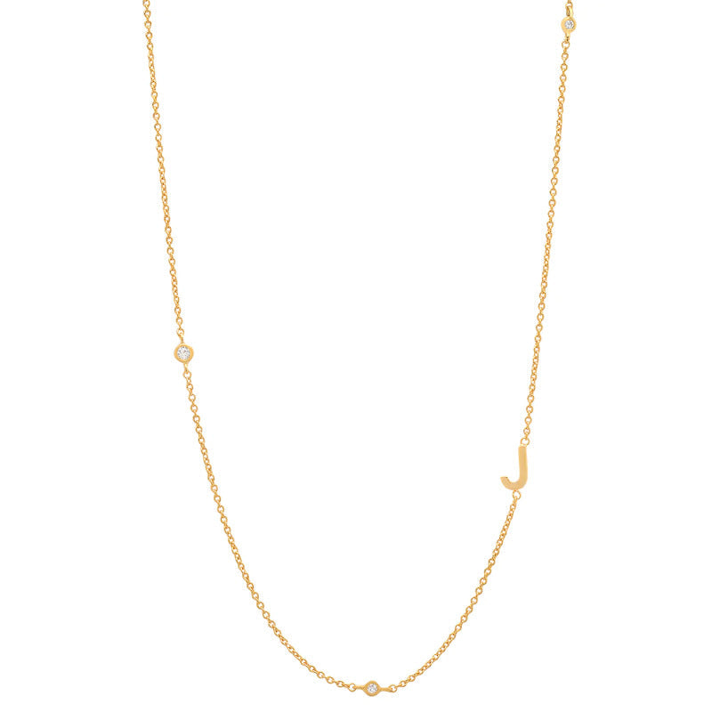 Initial Alphabets Letters 18K Gold Cubic Zirconia Stainless Steel Anti Tarnish Necklace For Women