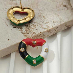 Multi Color Heart Gold Silver Plated Enamel Copper Stud Earrings