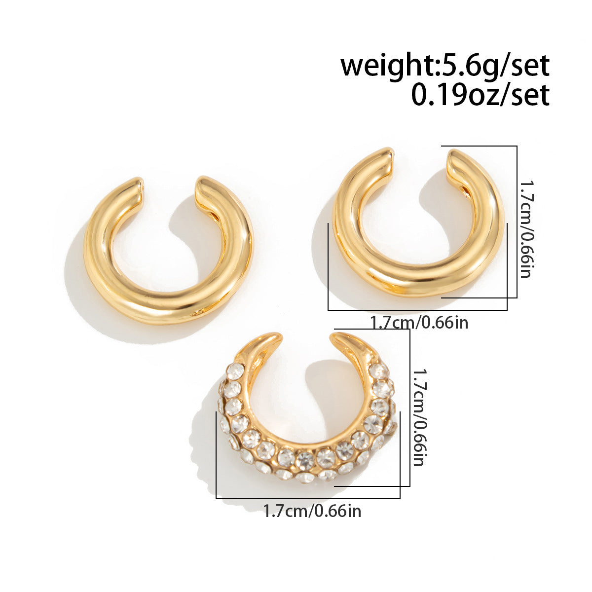 Studded 18K Gold Rhinestone Ear Cuff Earring Combo Pack Of 3 For Women