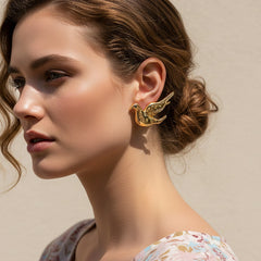 Gold Silver Dove Bird Plain Stud Earrings For Women