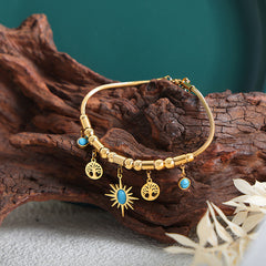 Charms Sun Gold Plated Turquoise Alloy Bracelet For Women