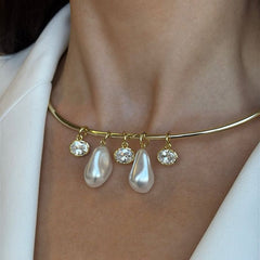 Designer Pearl & CZ Gold Silver CZ Anti Tarnish Copper Choker Necklace
