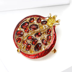 Red Gold Pomegranate Rhinestone Brooch For Women 