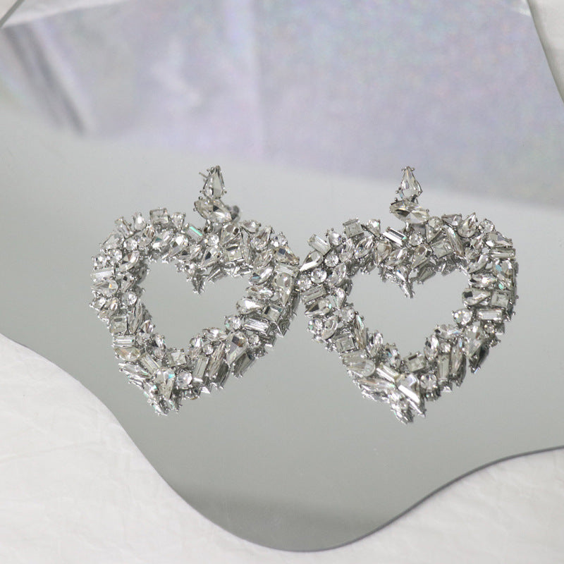 Heart Geometric Shape Of Solitaire Cubic Zirconia Silver Dangler Earring For Women