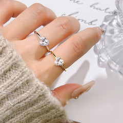 Gold Silver Heart Cubic Zirconia Copper Adjustable Ring For Women