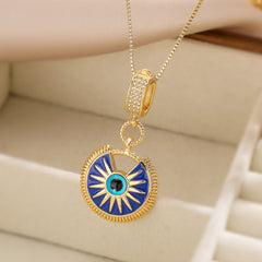 White Blue Evil Eye Gold Enamel Copper Pendant Chain For Women