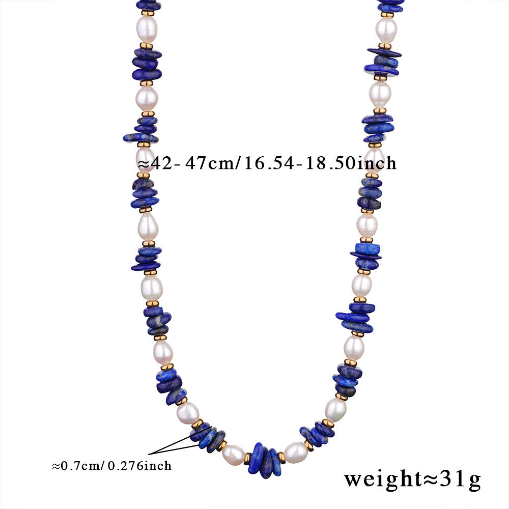 Pearl Star Blue Beads Charm Necklace Pendant Chain For Women